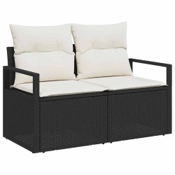 Canapé de jardin 4 pièces avec coussins noirs en rotin synthétique 