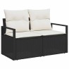 Canapé de jardin 4 pièces avec coussins noirs en rotin synthétique 