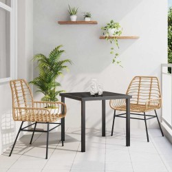 Set de salle à manger de jardin 3 pièces en poly rotin marron 
