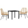Set de salle à manger de jardin 3 pièces en poly rotin marron 