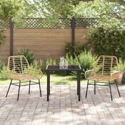 Set de salle à manger de jardin 3 pièces en poly rotin marron 