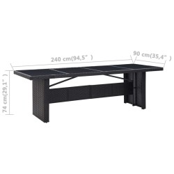 Table de jardin Noir 240x90x74 cm Résine tressée et verre 