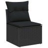 Canapé de jardin 3 pièces avec des coussins en poly rattan noir 