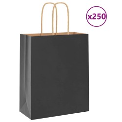 Sacs en papier 250 pcs avec poignées noir 18x8x22 cm 