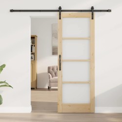 Porte coulissante avec kit de quincaillerie 'ORKDAL'en bois massif et verre 