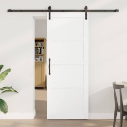 Porte Coulissante avec Ensemble de Quincaillerie Blanche 78x202 cm en Bois Massif Pin 