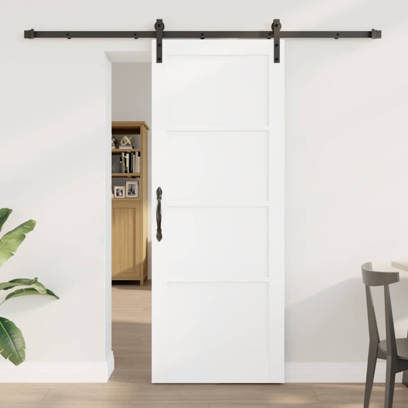 Porte Coulissante avec Ensemble de Quincaillerie Blanche 78x202 cm en Bois Massif Pin 