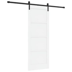 Porte Coulissante avec Ensemble de Quincaillerie Blanche 78x202 cm en Bois Massif Pin 