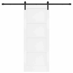 Porte Coulissante avec Ensemble de Quincaillerie Blanche 78x202 cm en Bois Massif Pin 