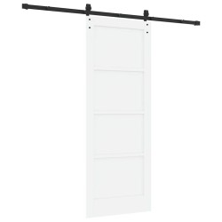 Porte Coulissante avec Ensemble de Quincaillerie Blanche 78x202 cm en Bois Massif Pin 