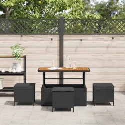 Ensemble de salle à manger de jardin 4 pièces avec coussins noirs en poly rotin et acacia 