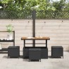 Ensemble de salle à manger de jardin 4 pièces avec coussins noirs en poly rotin et acacia 