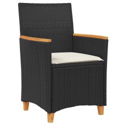 Ensemble de salle à manger de jardin 3 pièces avec coussins en poly rotin noir. 