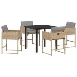 Set de mobilier de jardin 5 pièces avec coussins beiges en poly rotin 