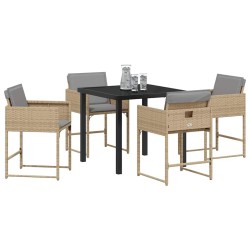 Set de mobilier de jardin 5 pièces avec coussins beiges en poly rotin 