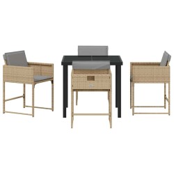 Set de mobilier de jardin 5 pièces avec coussins beiges en poly rotin 