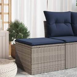 Tabouret de jardin avec coussin gris 55x55x37 cm en poly rattan 