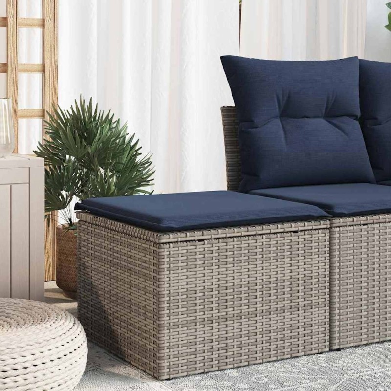 Tabouret de jardin avec coussin gris 55x55x37 cm en poly rattan Tabouret de jardin avec coussin gris 55x55x37 cm en poly rattan