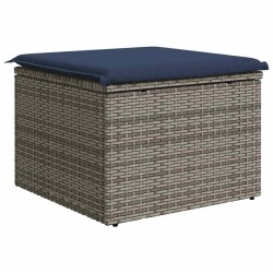 Tabouret de jardin avec coussin gris 55x55x37 cm en poly rattan 