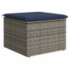 Tabouret de jardin avec coussin gris 55x55x37 cm en poly rattan 