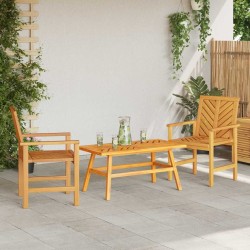 Ensemble de salon de jardin 3 pièces en bois massif d'acacia 