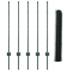 Poteaux de clôture 5 pcs U-Channel Vert 100 cm Acier 