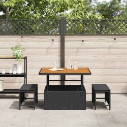 Ensemble de salle à manger jardin 3 pièces avec coussins noir poly rotin acacia 