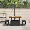 Ensemble de salle à manger jardin 3 pièces avec coussins noir poly rotin acacia 