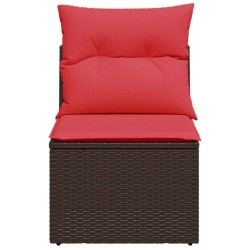 Fauteuil de jardin sans accoudoirs avec coussins en rattan poly brun. 
