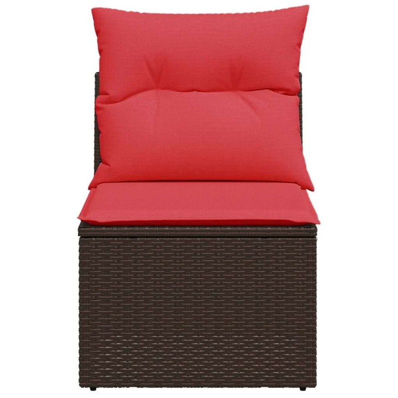 Fauteuil de jardin sans accoudoirs avec coussins en rattan poly brun. 
