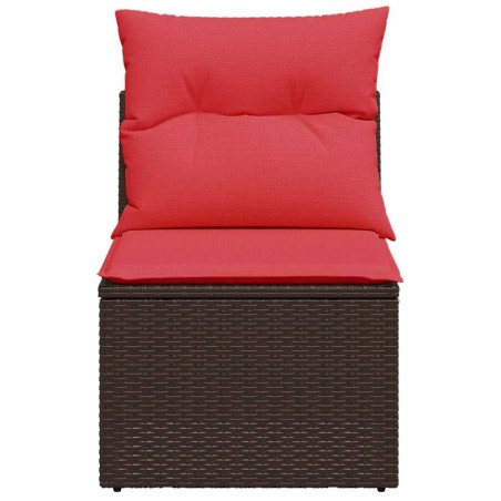 Fauteuil de jardin sans accoudoirs avec coussins en rattan poly brun. 