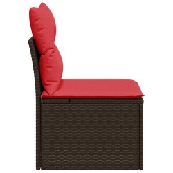 Fauteuil de jardin sans accoudoirs avec coussins en rattan poly brun. 