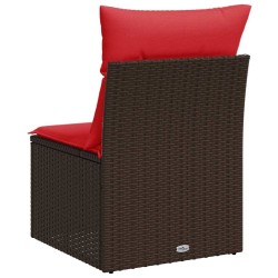 Fauteuil de jardin sans accoudoirs avec coussins en rattan poly brun. 