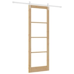 Porte Coulissante avec Set de Quincaillerie 83x232 cm en Bois Massif de Pin 