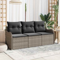 Ensemble de Canapé de Jardin 3 Pièces avec Coussins Gris Poly Rattan 