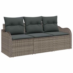 Ensemble de Canapé de Jardin 3 Pièces avec Coussins Gris Poly Rattan 