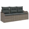 Ensemble de Canapé de Jardin 3 Pièces avec Coussins Gris Poly Rattan 