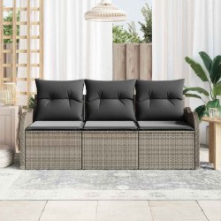 Ensemble de Canapé de Jardin 3 Pièces avec Coussins Gris Poly Rattan 