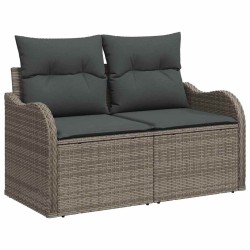 Ensemble de Canapé de Jardin 3 Pièces avec Coussins Gris Poly Rattan 