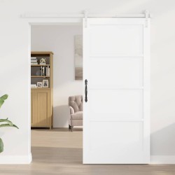 Porte Coulissante avec Kit Blanc 93x202 cm Bois Massif Pin 