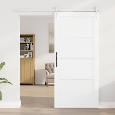 Porte Coulissante avec Kit Blanc 93x202 cm Bois Massif Pin 