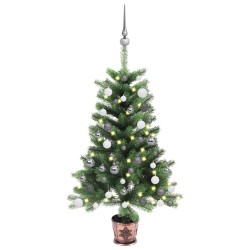 Arbre de Noël artificiel pré-éclairé et boules 90 cm vert 