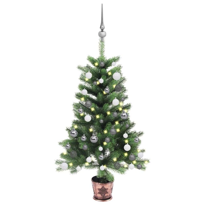 Arbre de Noël artificiel pré-éclairé et boules 90 cm vert 