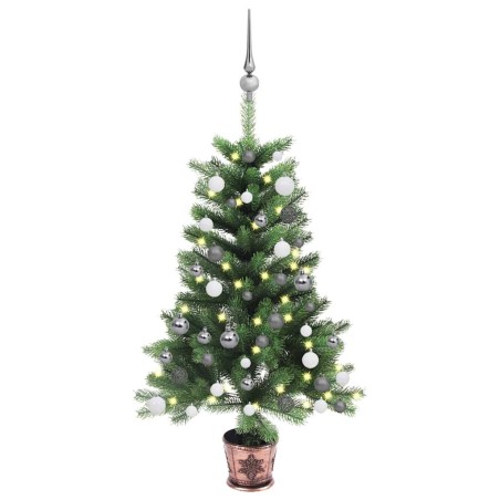 Arbre de Noël artificiel pré-éclairé et boules 90 cm vert 