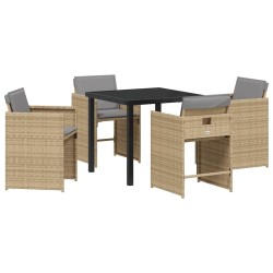Ensemble de salle à manger de jardin 5 pièces avec coussins Beige Poly Rattan 
