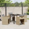 Ensemble de salle à manger de jardin 5 pièces avec coussins Beige Poly Rattan 