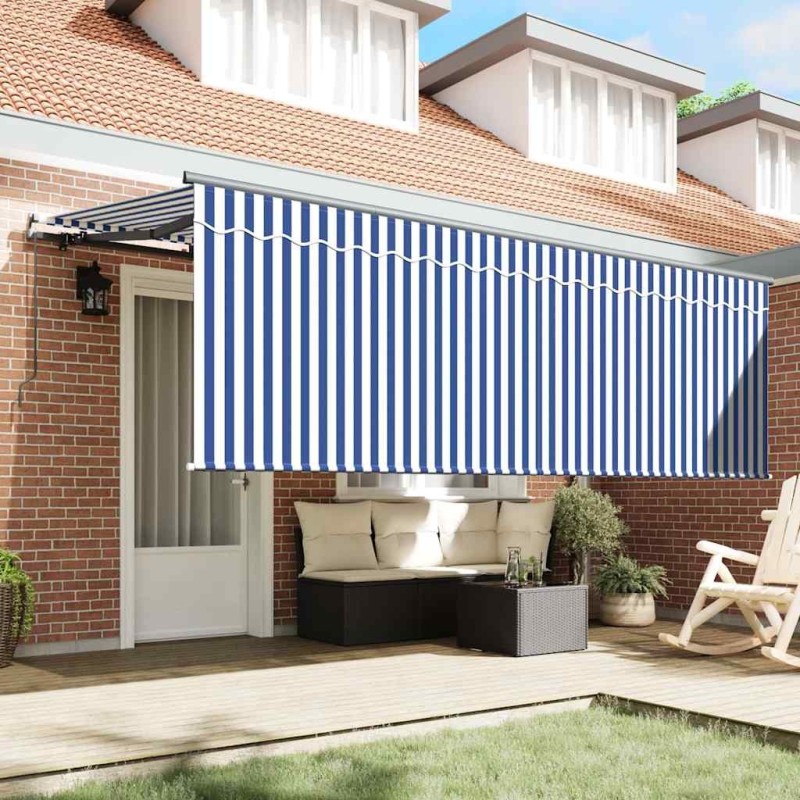 Auvent Rétractable Rayé Bleu et blanc Anthracite 350 x 200 cm 