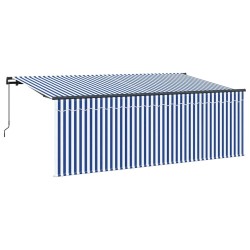 Auvent Rétractable Rayé Bleu et blanc Anthracite 350 x 200 cm 