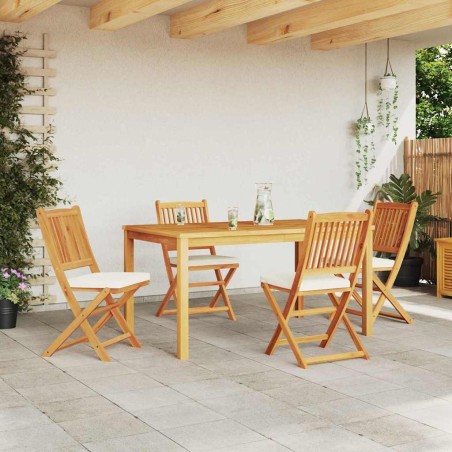 Chaises de jardin pliantes avec coussin blanc 4pcs en bois d'Acacia 