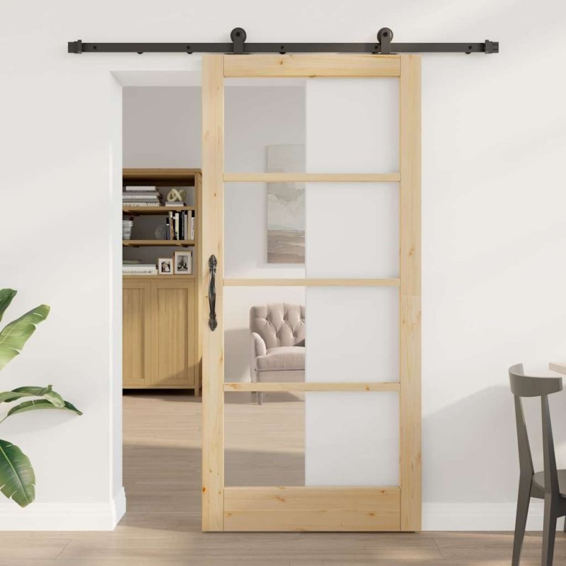 Porte Coulissante avec Ensemble de Quincaillerie 'ORKDAL'Bois Massif & Verre 
